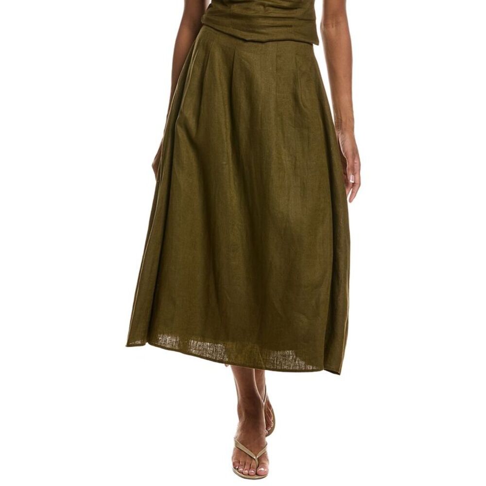 Seraphina Womens Linen Midi Skirt, Green